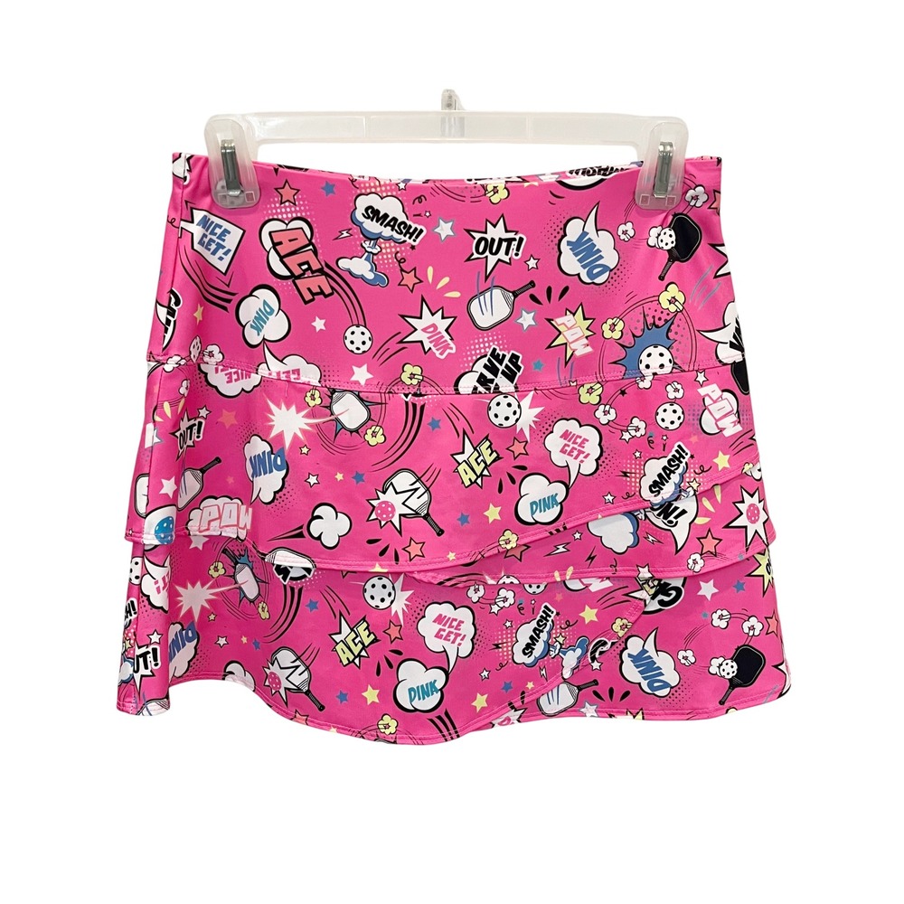 Lucky in Love Pickleball Skort Womens Small Pink Comic Print Tennis Skirt Funky